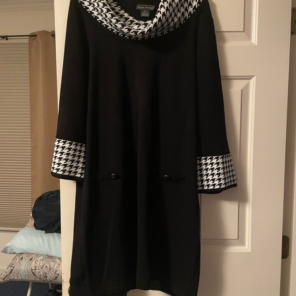 Black and White Houndstooth Trim Dress